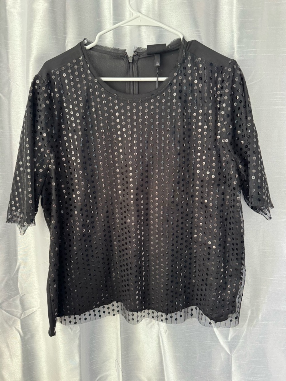 Who What Wear Black Sequin Short Sleeve Blouse